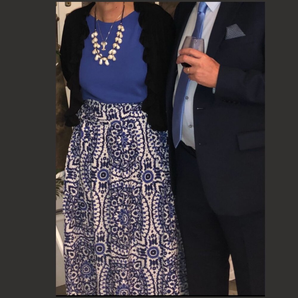 Talbots Tie Belt Floral Print Maxi Skirt in Blue and White - Picture 4 of 4